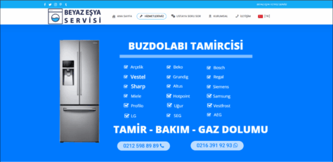 Buzdolabı servisi hazır web sitesi demo ekran görüntüsü