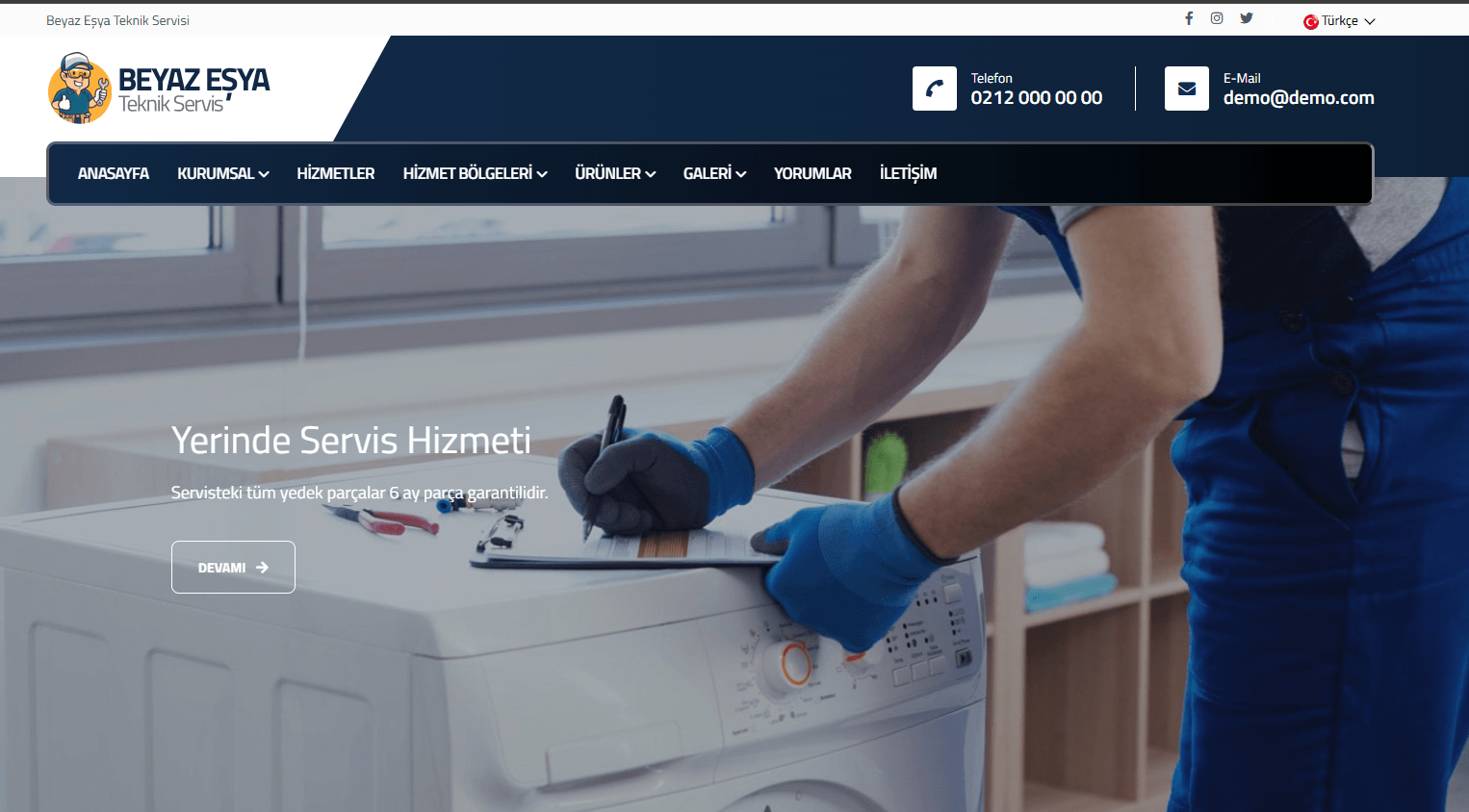 Çamaşır makinesi tamircisi hazır web sitesi tema önizlemesi