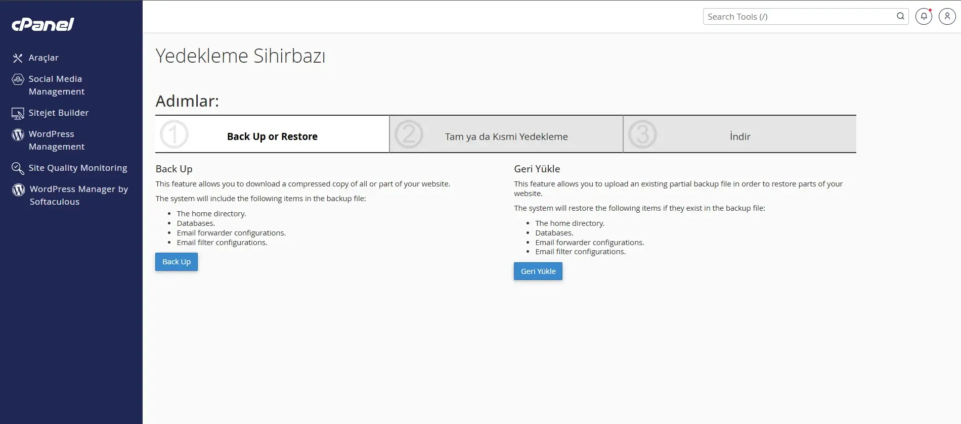 cpanel site yedeği alma