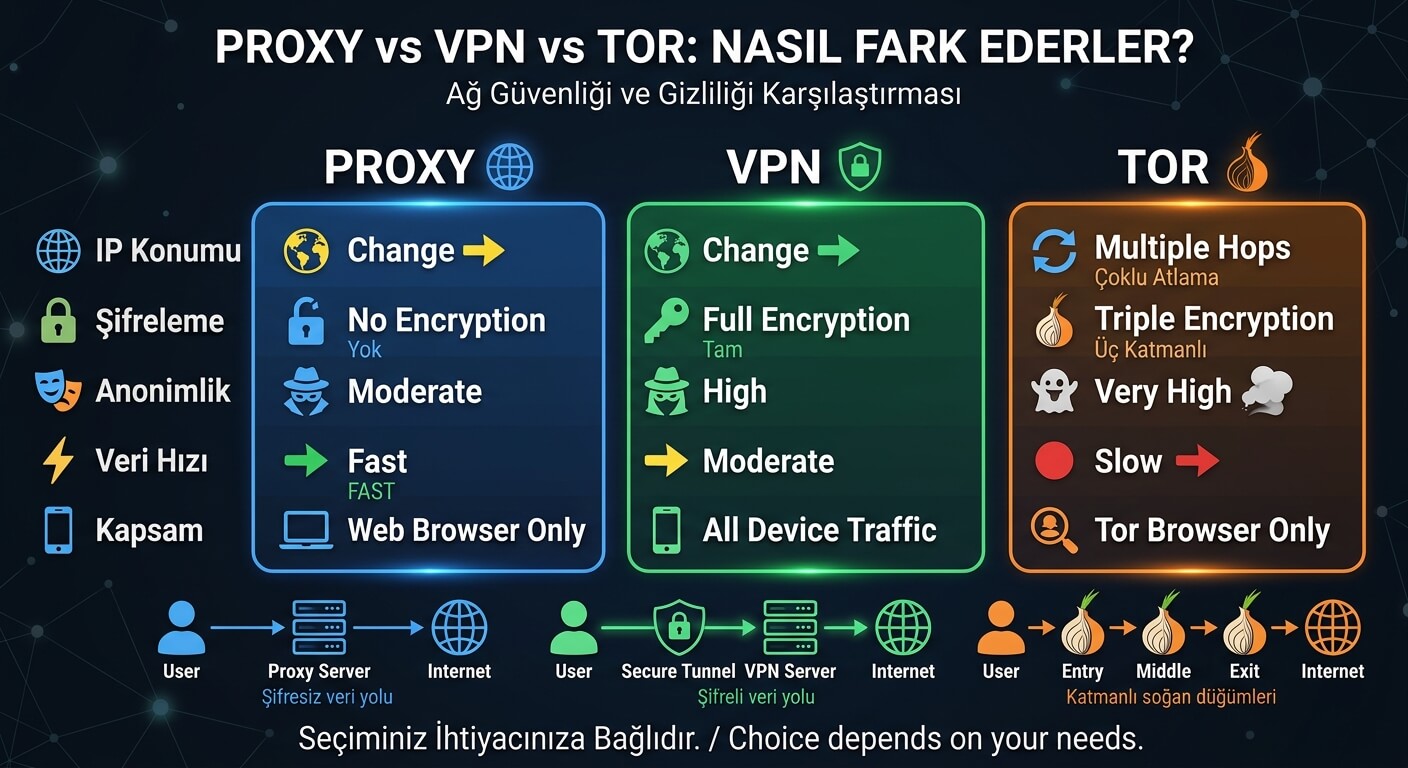 Proxy vs VPN vs TOR