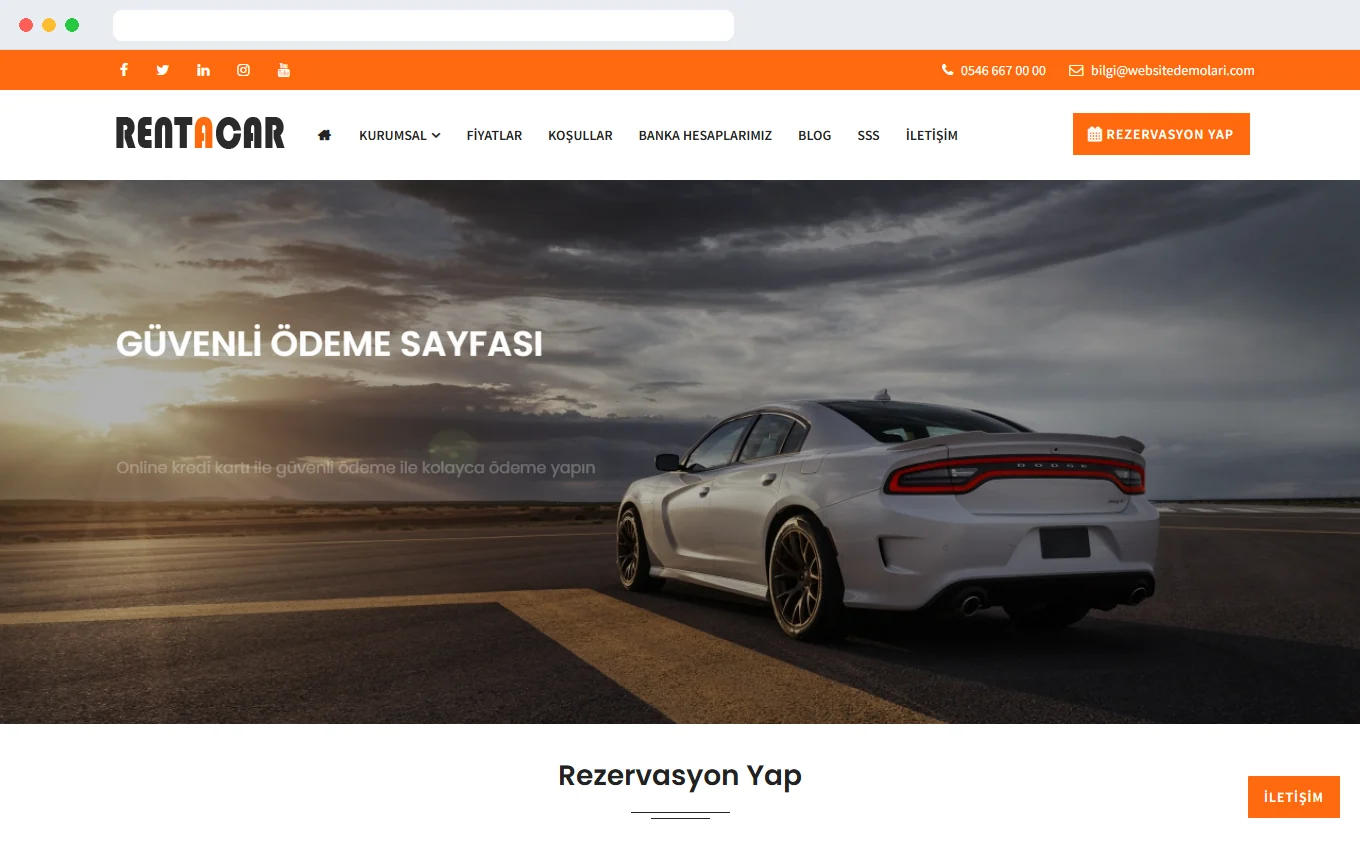 Online ödemeli rent a car sitesi demo ekran görüntüsü, PayTR ile rezervasyon