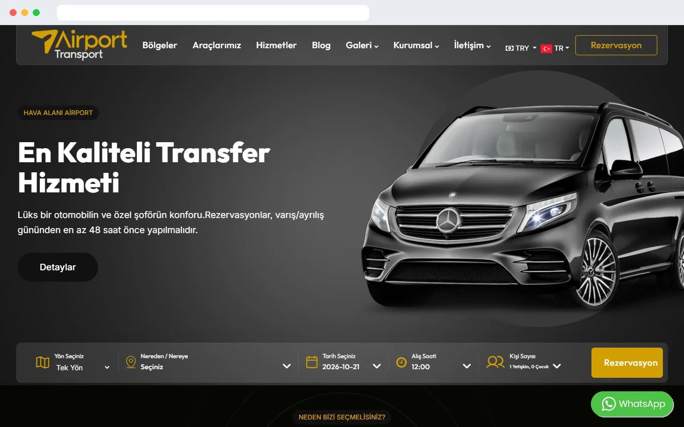 VIP transfer ve havalimanı araç kiralama hazır web sitesi demo ekran görüntüsü
